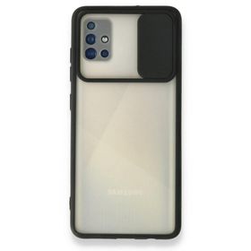 BSSM Siyah Samsung Galaxy A71 Palm Buzlu Kamera Sürgülü Silikon Kılıf