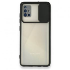 BSSM Siyah Samsung Galaxy A71 Palm Buzlu Kamera Sürgülü Silikon Kılıf