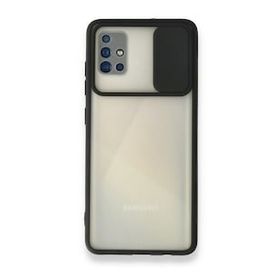 BSSM Siyah Samsung Galaxy A71 Palm Buzlu Kamera Sürgülü Silikon Kılıf