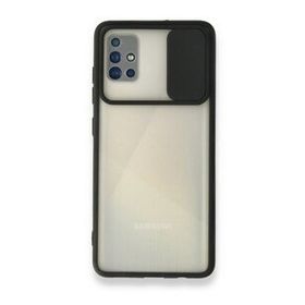 BSSM Siyah Samsung Galaxy A71 Palm Buzlu Kamera Sürgülü Silikon Kılıf