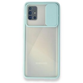 BSSM Turkuaz Samsung Galaxy A71 Palm Buzlu Kamera Sürgülü Silikon Kılıf