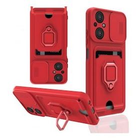 BSSM Xiaomi Poco M5 Zuma Kartvizitli Yüzüklü Silikon Kırmızı Kılıf