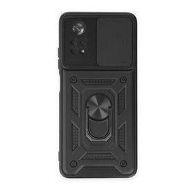 BSSM Xiaomi Poco X4 Pro 5G Pars Lens Yüzüklü Silikon Cep Telefonu Kılıfı Siyah