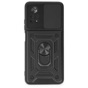 BSSM Xiaomi Poco X4 Pro 5G Pars Lens Yüzüklü Silikon Cep Telefonu Kılıfı Siyah