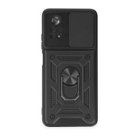 BSSM Xiaomi Poco X4 Pro 5G Pars Lens Yüzüklü Silikon Cep Telefonu Kılıfı Siyah