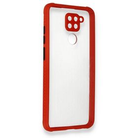 BSSM Xiaomi Redmi Note 9 Miami Şeffaf Silikon Kırmızı Kılıf