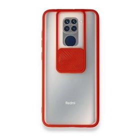 BSSM Xiaomi Redmi Note 9 Palm Buzlu Kamera Sürgülü Silikon Kırmızı Kılıf