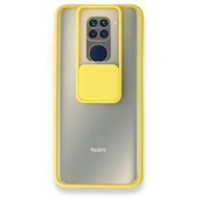 BSSM Xiaomi Redmi Note 9 Palm Buzlu Kamera Sürgülü Silikon Sarı Kılıf