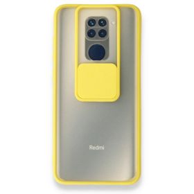 BSSM Xiaomi Redmi Note 9 Palm Buzlu Kamera Sürgülü Silikon Sarı Kılıf