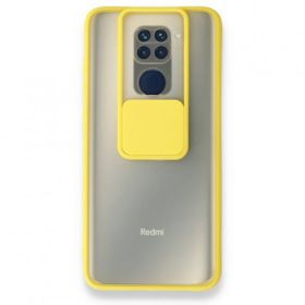 BSSM Xiaomi Redmi Note 9 Palm Buzlu Kamera Sürgülü Silikon Sarı Kılıf