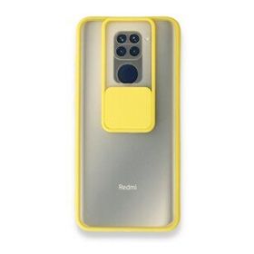 BSSM Xiaomi Redmi Note 9 Palm Buzlu Kamera Sürgülü Silikon Sarı Kılıf