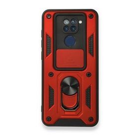 BSSM Xiaomi Redmi Note 9 Pars Lens Yüzüklü Silikon Kırmızı Kılıf