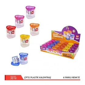 Bu-Bu Şeffaf Üçgen Çiftli Hazneli 4 Renk Kalemtıraş