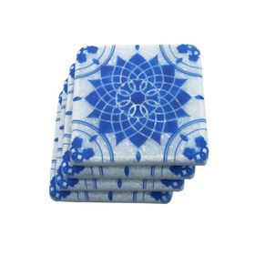 Bubigo MRBL-2020102 Mavi Desenli Mermer Bardak Altlığı