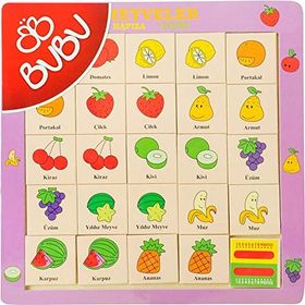 Bubu Ahşap BJ 53AP0063 Meyveler 30 x 30 Hafıza Oyunu Puzzle