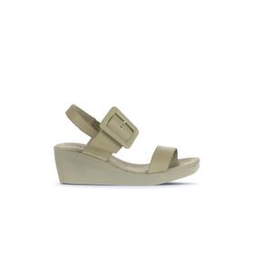 Bueno Shoes 01WA0400 Haki Deri Kadın Dolgu Topuklu Sandalet