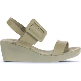 Bueno Shoes 01WA0400 Haki Deri Kadın Dolgu Topuklu Sandalet
