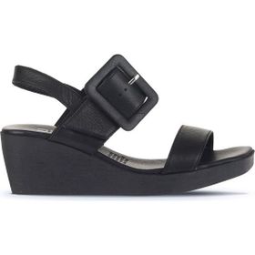 Bueno Shoes 01WA0400 Siyah Deri Kadın Dolgu Topuklu Sandalet