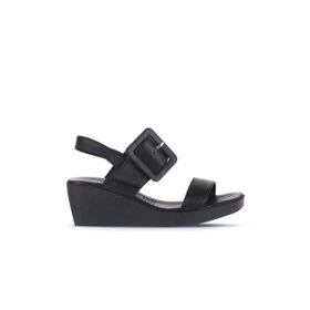 Bueno Shoes 01WA0400 Siyah Deri Kadın Dolgu Topuklu Sandalet