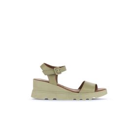 Bueno Shoes 01WA0507 Haki Deri Kadın Dolgu Topuklu Sandalet
