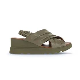 Bueno Shoes 01WA0508 Haki Deri Dolgu Topuklu Kadın Sandalet