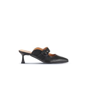 Bueno Shoes 01WA1301 Siyah Deri Kadın Topuklu Terlik