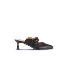Bueno Shoes 01WA1301 Siyah Deri Kadın Topuklu Terlik
