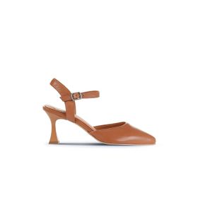 Bueno Shoes 01WA1403 Taba Koyu Deri Kadın Topuklu Ayakkabı
