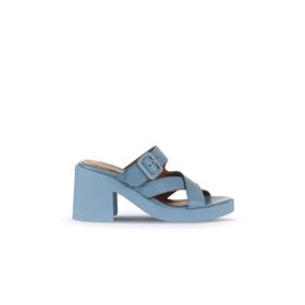 Bueno Shoes 01WA1701 Mavi Deri Topuklu Kadın Terlik