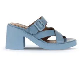 Bueno Shoes 01WA1701 Mavi Deri Topuklu Kadın Terlik