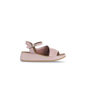 Bueno Shoes 01WA2402 Gül Kurusu Deri Kadın Dolgu Topuklu Sandalet