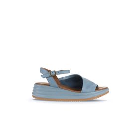 Bueno Shoes 01WA2402 Mavi Deri Kadın Dolgu Topuklu Sandalet