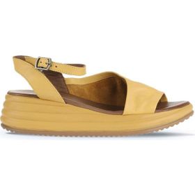 Bueno Shoes 01WA2402 Sarı Deri Kadın Dolgu Topuklu Sandalet