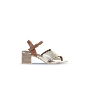 Bueno Shoes 01WA2810 Altın Parlak Deri Kadın Topuklu Sandalet