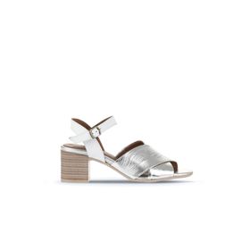 Bueno Shoes 01WA2810 Gümüş Beyaz Deri Kadın Topuklu Sandalet