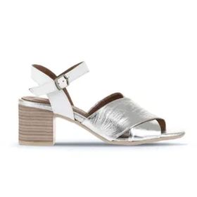 Bueno Shoes 01WA2810 Gümüş Beyaz Deri Kadın Topuklu Sandalet
