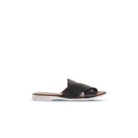 Bueno Shoes 01WA3005 Siyah Deri Kadın Düz Terlik