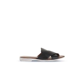 Bueno Shoes 01WA3005 Siyah Deri Kadın Düz Terlik