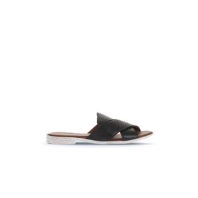 Bueno Shoes 01WA3005 Siyah Deri Kadın Düz Terlik