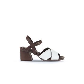 Bueno Shoes 01WA3500 Beyaz Kahve Deri Kadın Topuklu Sandalet