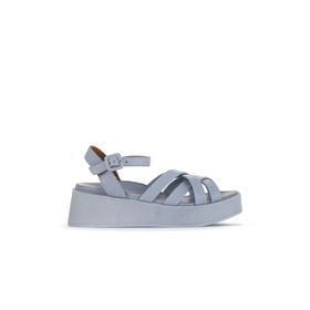 Bueno Shoes 01WA4301 Mavi Deri Kadın Dolgu Topuklu Sandalet