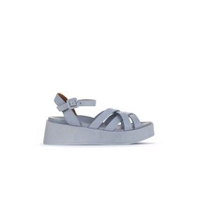 Bueno Shoes 01WA4301 Mavi Deri Kadın Dolgu Topuklu Sandalet