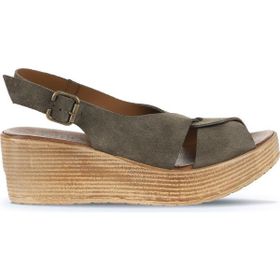 Bueno Shoes 01WA4706 Haki Alf Süet Kadın Dolgu Topuklu Sandalet