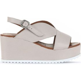 Bueno Shoes 01WA5600 Gri Deri Kadın Dolgu Topuklu Sandalet