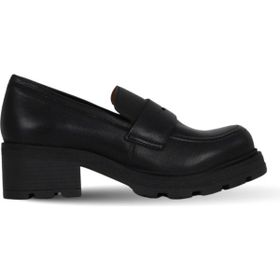 Bueno Shoes 01WF0800 Siyah Deri Kadın Dolgu Topuklu Ayakkabı