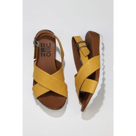 Bueno Shoes 01WJ0800 Sarı Deri Kadın Dolgu Topuklu Sandalet