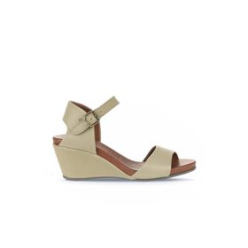 Bueno Shoes 01WJ1503 Haki Deri Kadın Dolgu Topuklu Sandalet