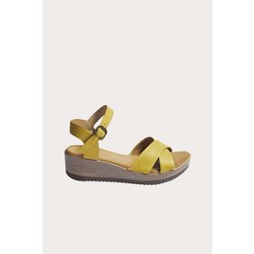 Bueno Shoes 01WL3303 Sarı Deri Dolgu Topuklu Kadın Sandalet