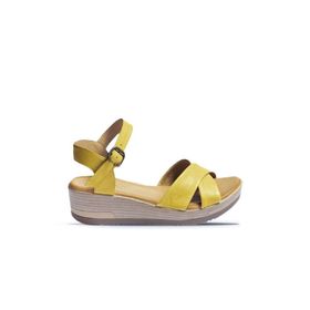 Bueno Shoes 01WL3303 Sarı Deri Dolgu Topuklu Kadın Sandalet