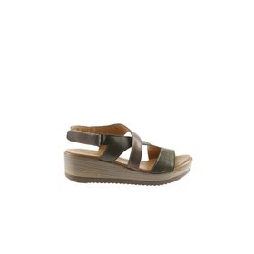Bueno Shoes 01wl3306 Haki Deri Kadın Dolgu Topuklu Sandalet